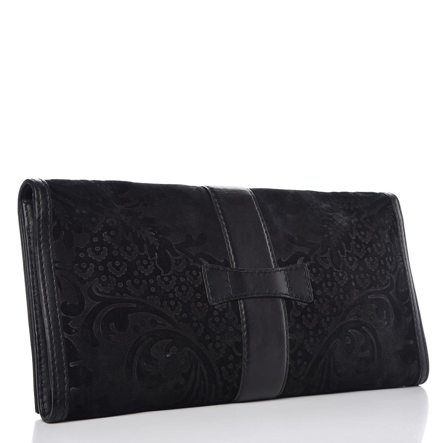 Suede Calfskin Brocade Soft Stirrup Clutch Black