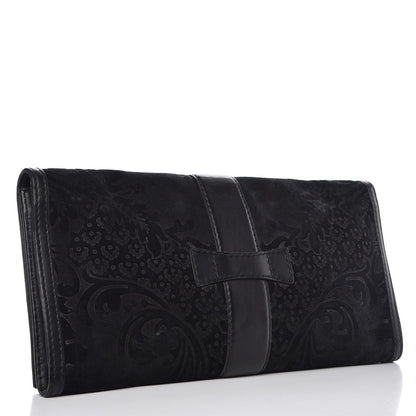 Gucci Suede Calfskin Brocade Soft Stirrup Clutch Black 3 of 11