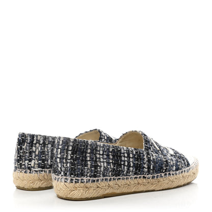 Chanel Metallic Tweed Lambskin CC Espadrilles 38 Blue Black Silver 4 of 11