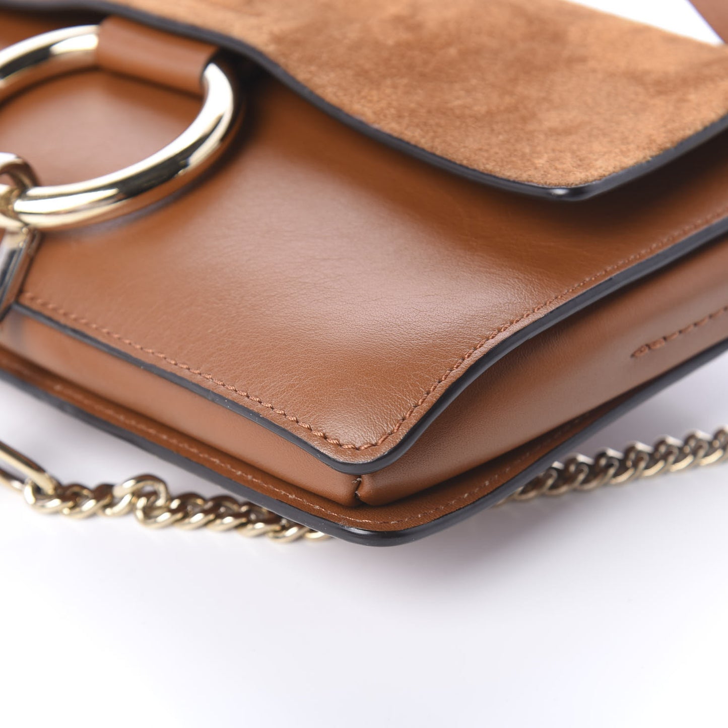 Suede Calfskin Small Faye Shoulder Bag Tobacco
