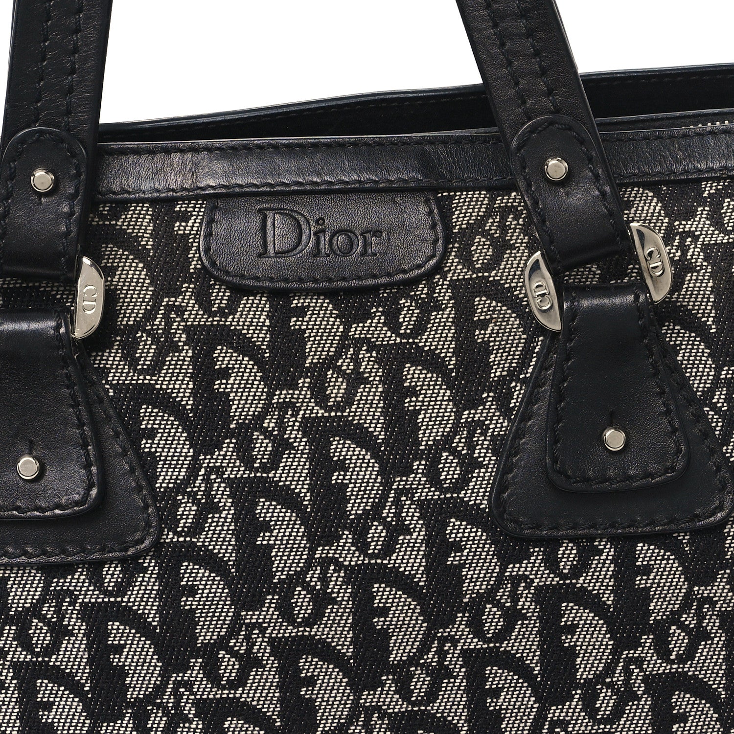 Christian Dior Denim Calfskin Monogram Tote Navy Blue 8 of 12