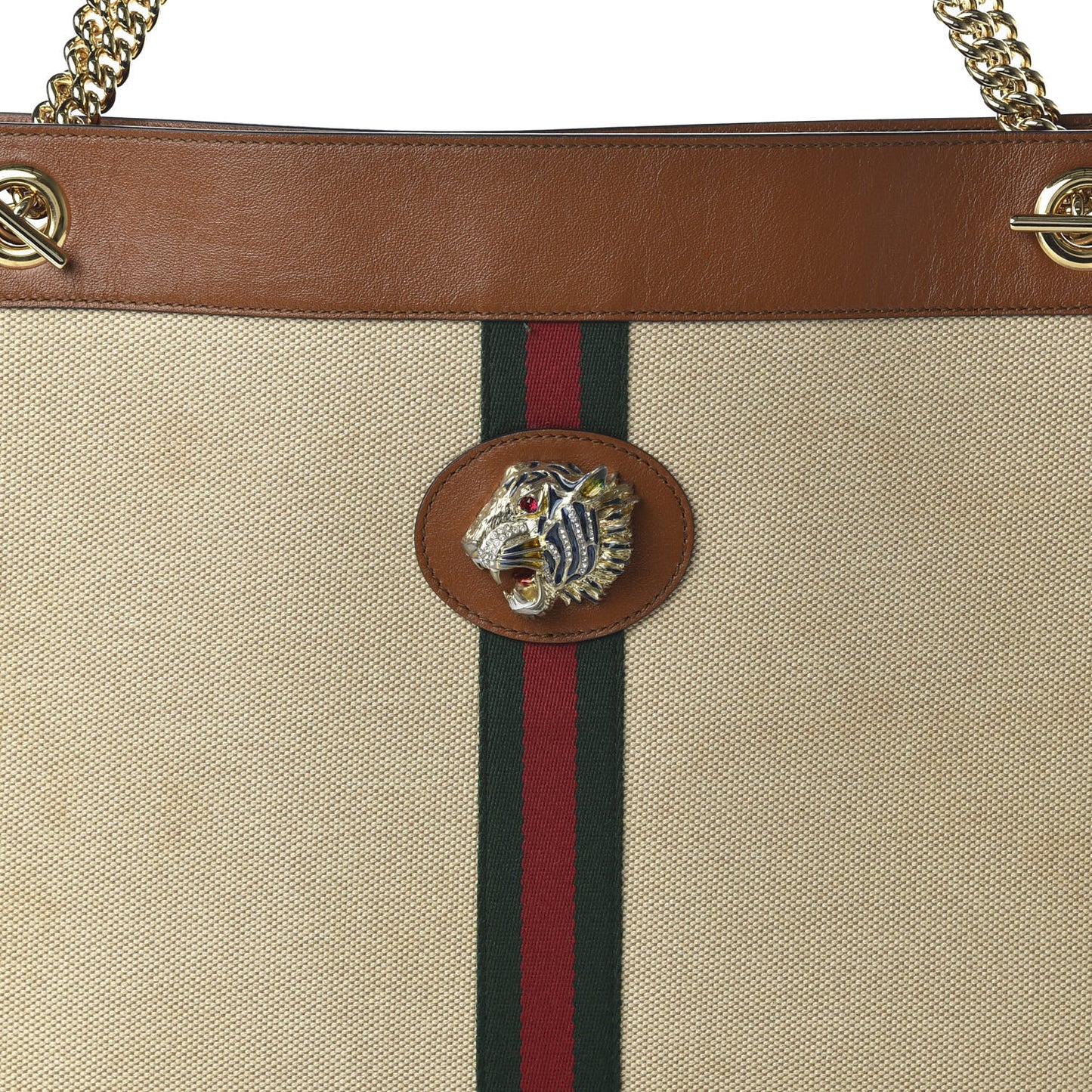 Vintage Canvas Calfskin Web Large Rajah Chain Tote Sand Light Cuir