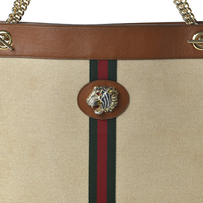 Gucci Vintage Canvas Calfskin Web Large Rajah Chain Tote Sand Light Cuir 10 of 10