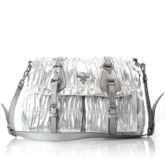 Prada Nappa Dressy Gaufre Messenger Silver 1 of 11