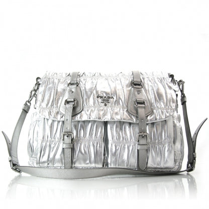 Prada Nappa Dressy Gaufre Messenger Silver 1 of 11