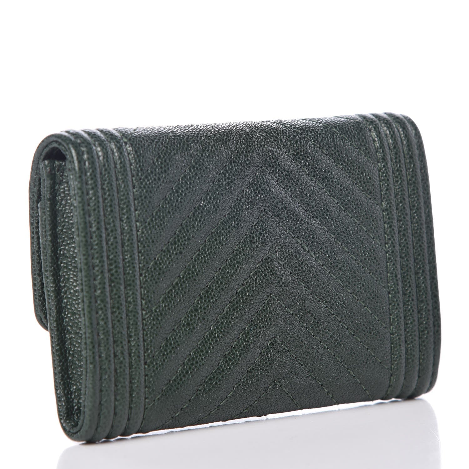 Chanel Caviar Chevron Quilted Boy Card Holder Wallet Green 3 of 9