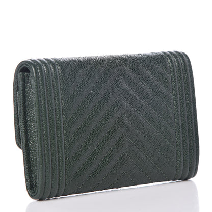Chanel Caviar Chevron Quilted Boy Card Holder Wallet Green 3 of 9