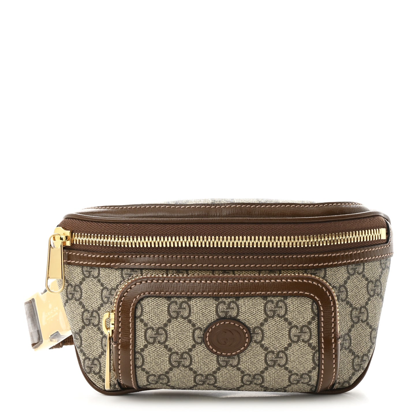 GG Supreme Monogram Textured Calfskin Retro Interlocking G Belt Bag Beige Ebony Brown Sugar