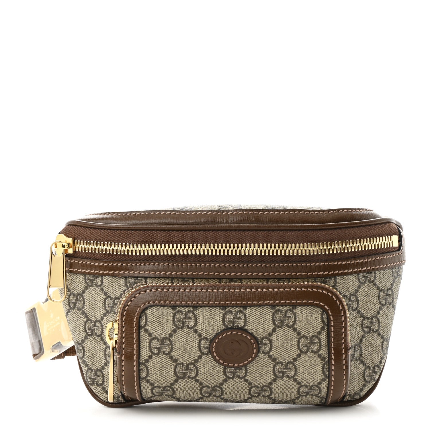 Gucci GG Supreme Monogram Textured Calfskin Retro Interlocking G Belt Bag Beige Ebony Brown Sugar 1 of 9