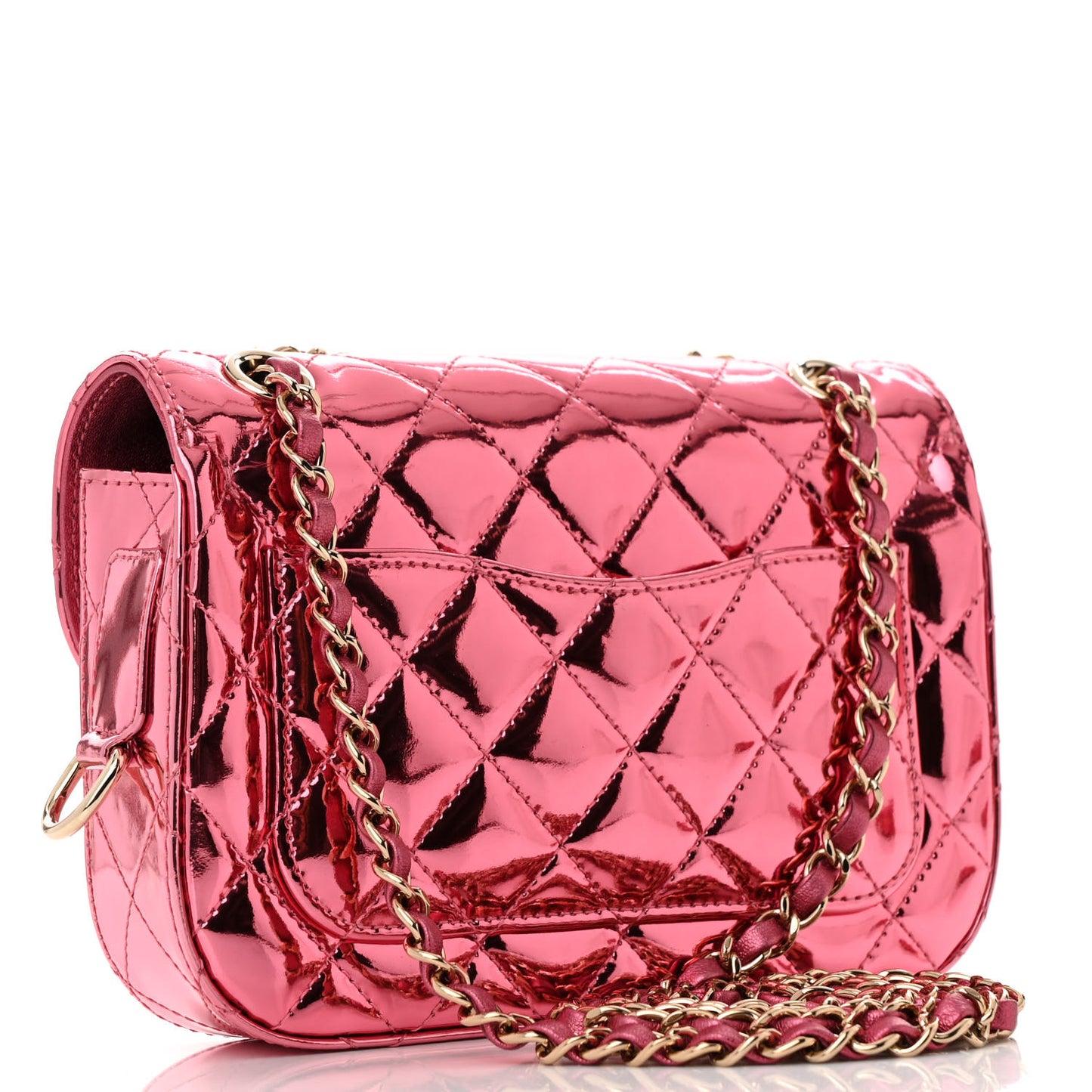 Mirror Calfskin Metallic Lambskin Quilted Hollywood Boulevard Mini Flap With Star Coin Purse Pink