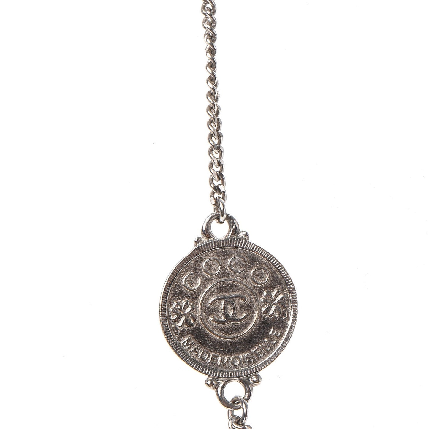 CC Coco Camellia Coin Necklace Silver