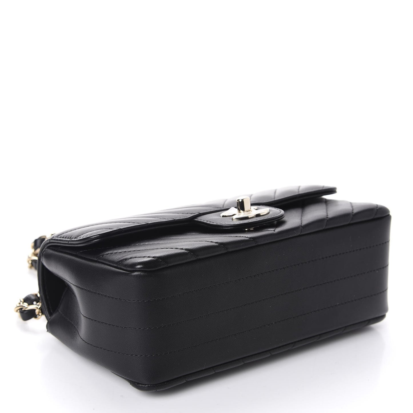 Lambskin Chevron Quilted Mini Rectangular Flap Black