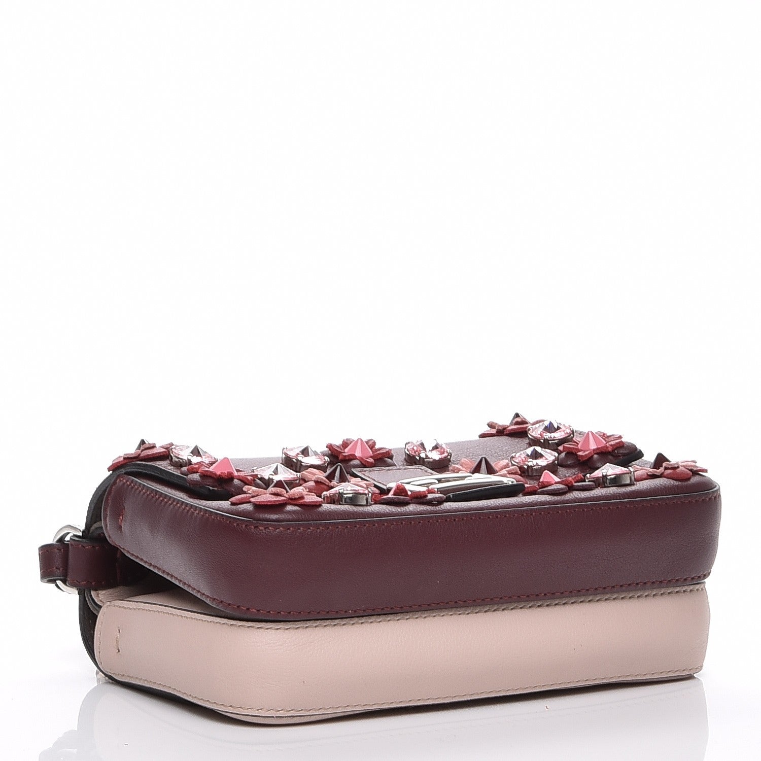 Fendi Vitello Dolce Crystal Flowerland Bi-Color Micro Double Baguette Bordeaux Soap 4 of 9