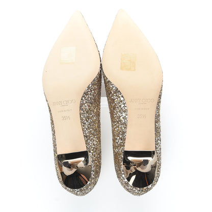 Jimmy Choo Coarse Glitter Fabric Pointy Toe Aza 40 Pumps 35.5 Antique Gold 5 of 8