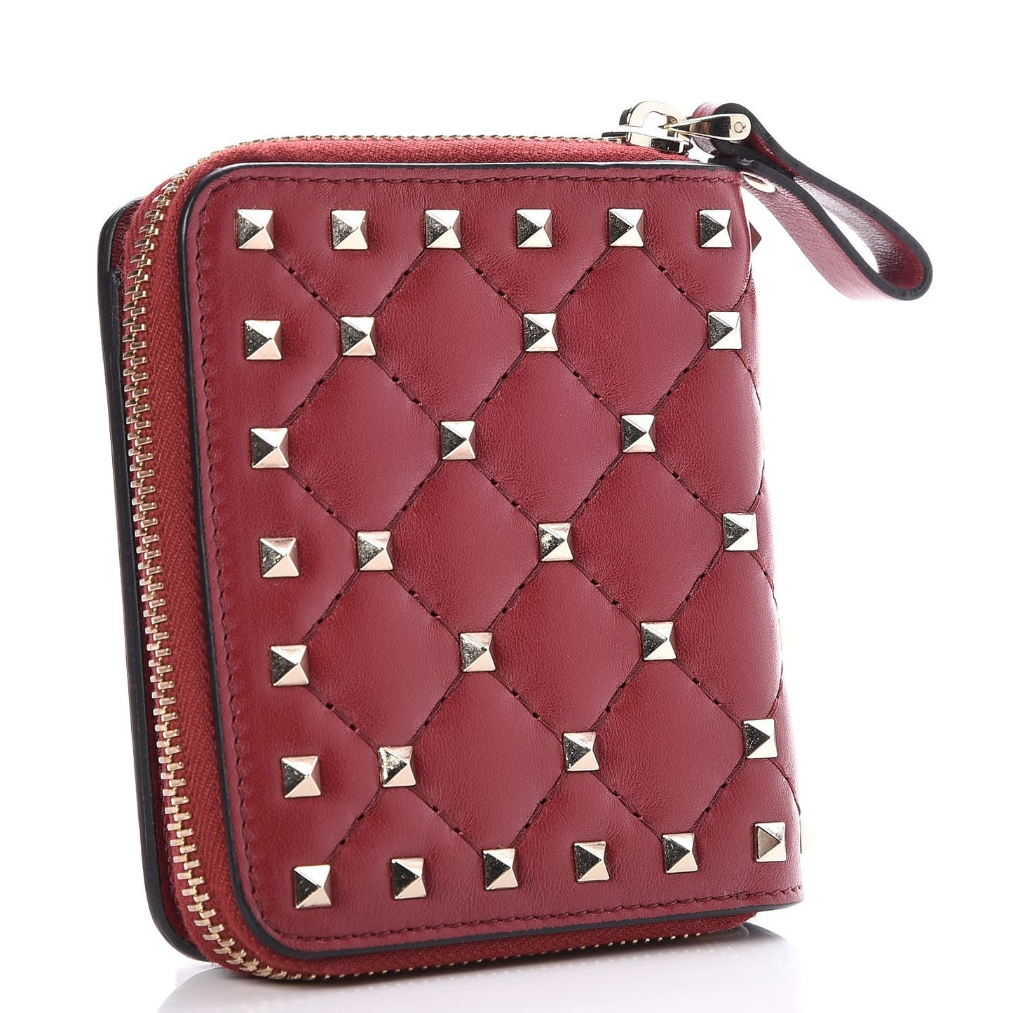 Nappa Rockstud Spike Compact Zip Around Wallet Rubino