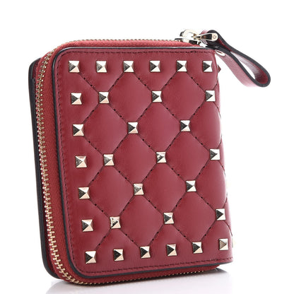 Valentino Garavani Nappa Rockstud Spike Compact Zip Around Wallet Rubino 3 of 9