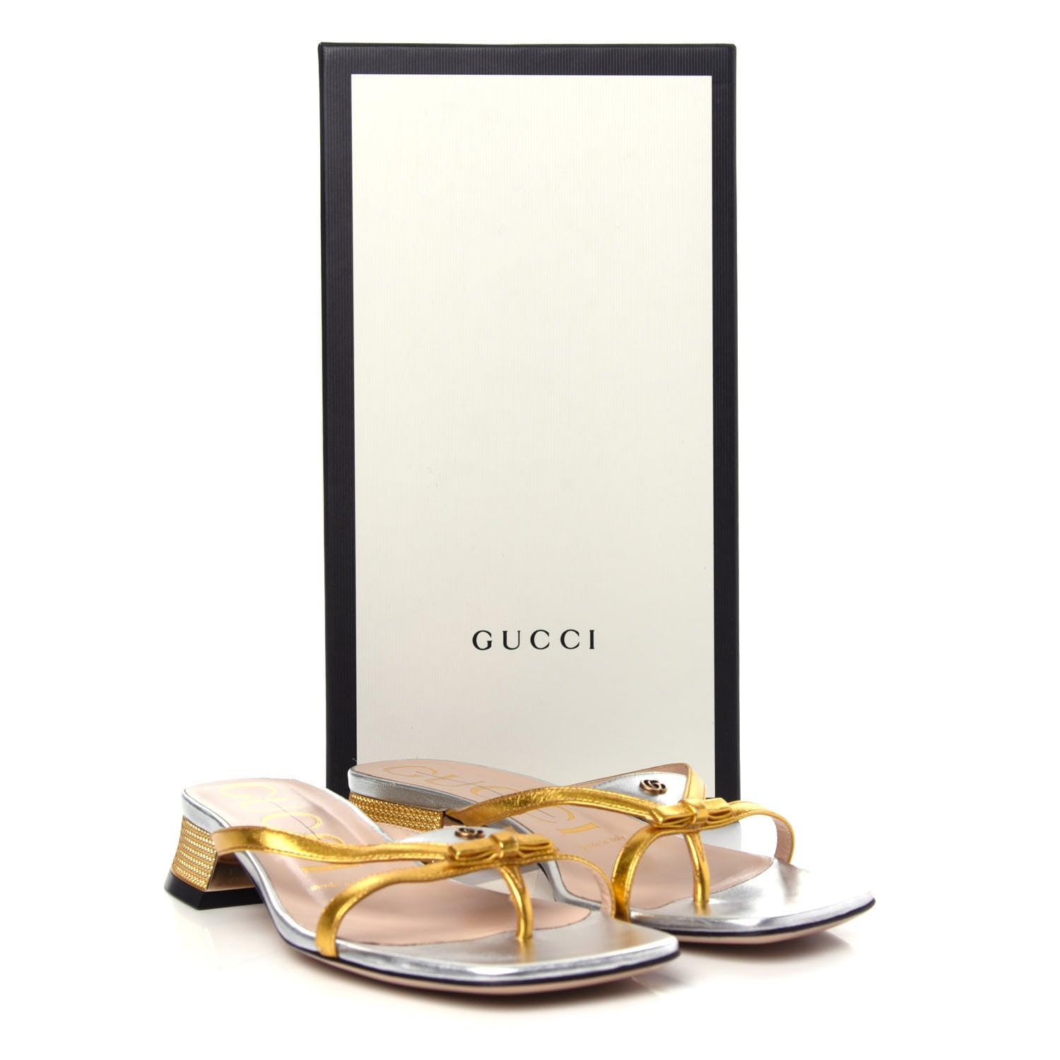 Gucci Calfskin Bow Thong Sandal 37 Gold 10 of 10