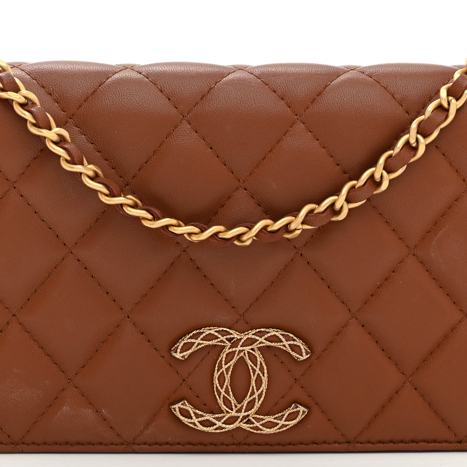 Chanel Lambskin Quilted Clutch With Chain Brown 9 of 12