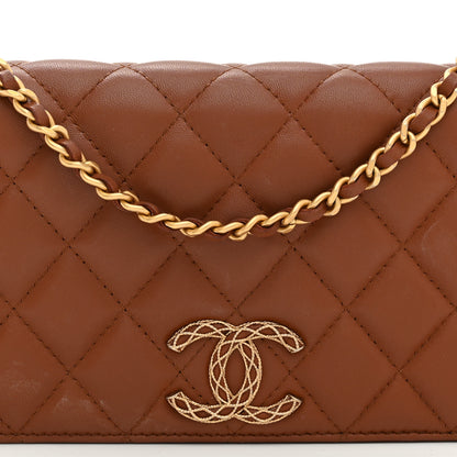 Chanel Lambskin Quilted Clutch With Chain Brown 9 of 12