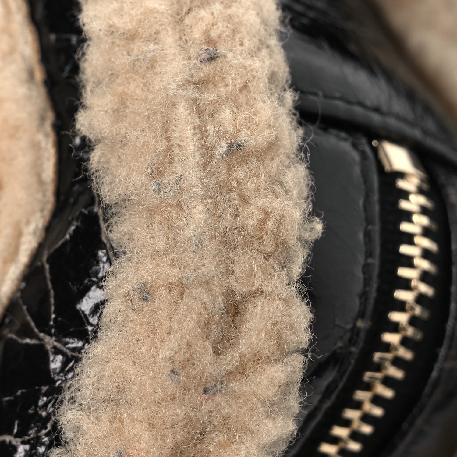 Chanel Shiny Crumpled Sheepskin Shearling Waist Bag Black Beige 12 of 13