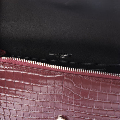 Saint Laurent Calfskin Crocodile Embossed Monogram Kate Belt Bag Burgundy 7 of 8