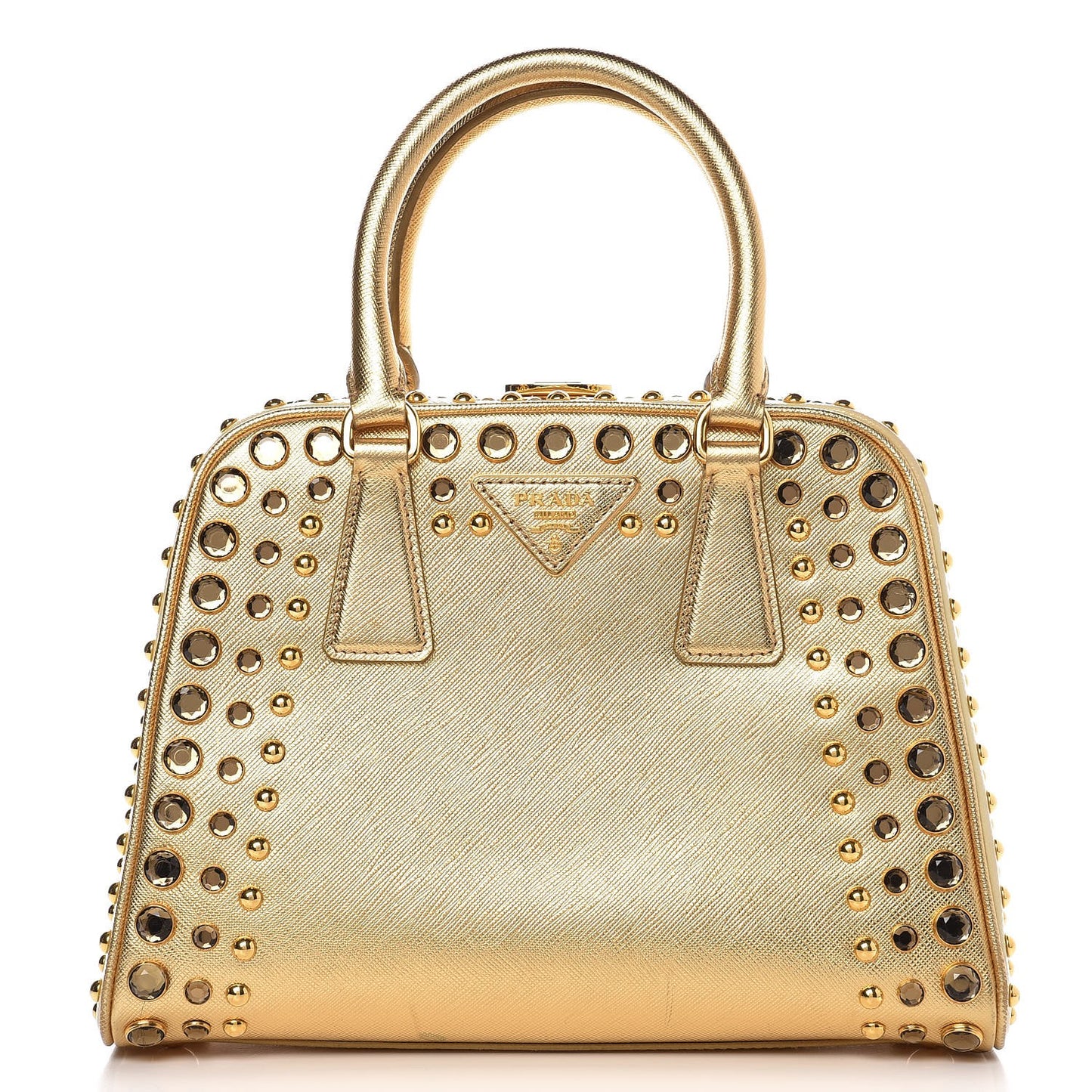 Saffiano Vernice Crystal Pyramid Bag Platino