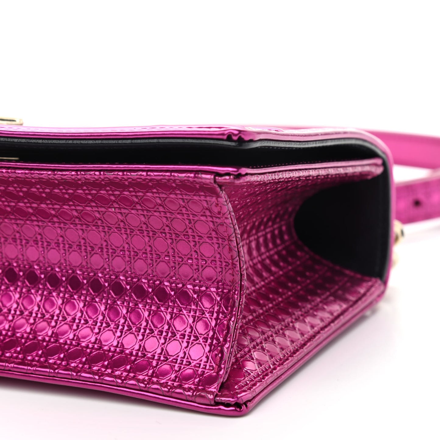 Metallic Patent Micro-Cannage Small Diorama Flap Bag Fuchsia