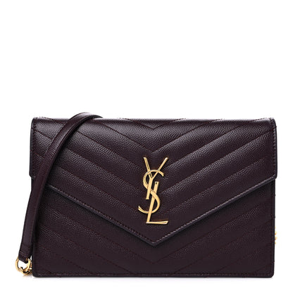 Saint Laurent Grain De Poudre Matelasse Chevron Monogram Envelope Chain Wallet Rogue Legion 1 of 12