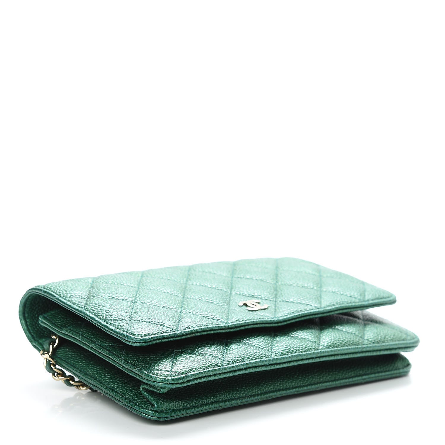 Chanel Metallic Caviar Quilted Wallet On Chain WOC Green 4 of 12
