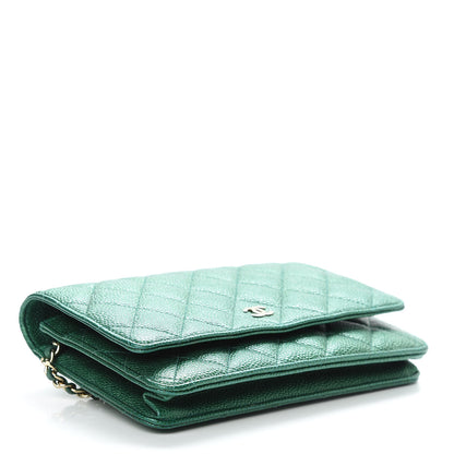 Chanel Metallic Caviar Quilted Wallet On Chain WOC Green 4 of 12