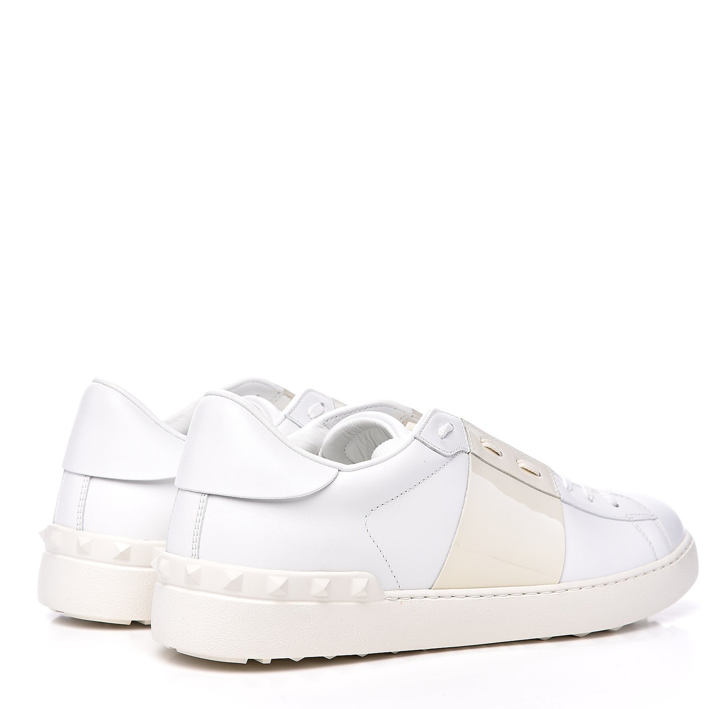 Calfskin Patent Mens Rockstud Open Sneakers 45 Bianco