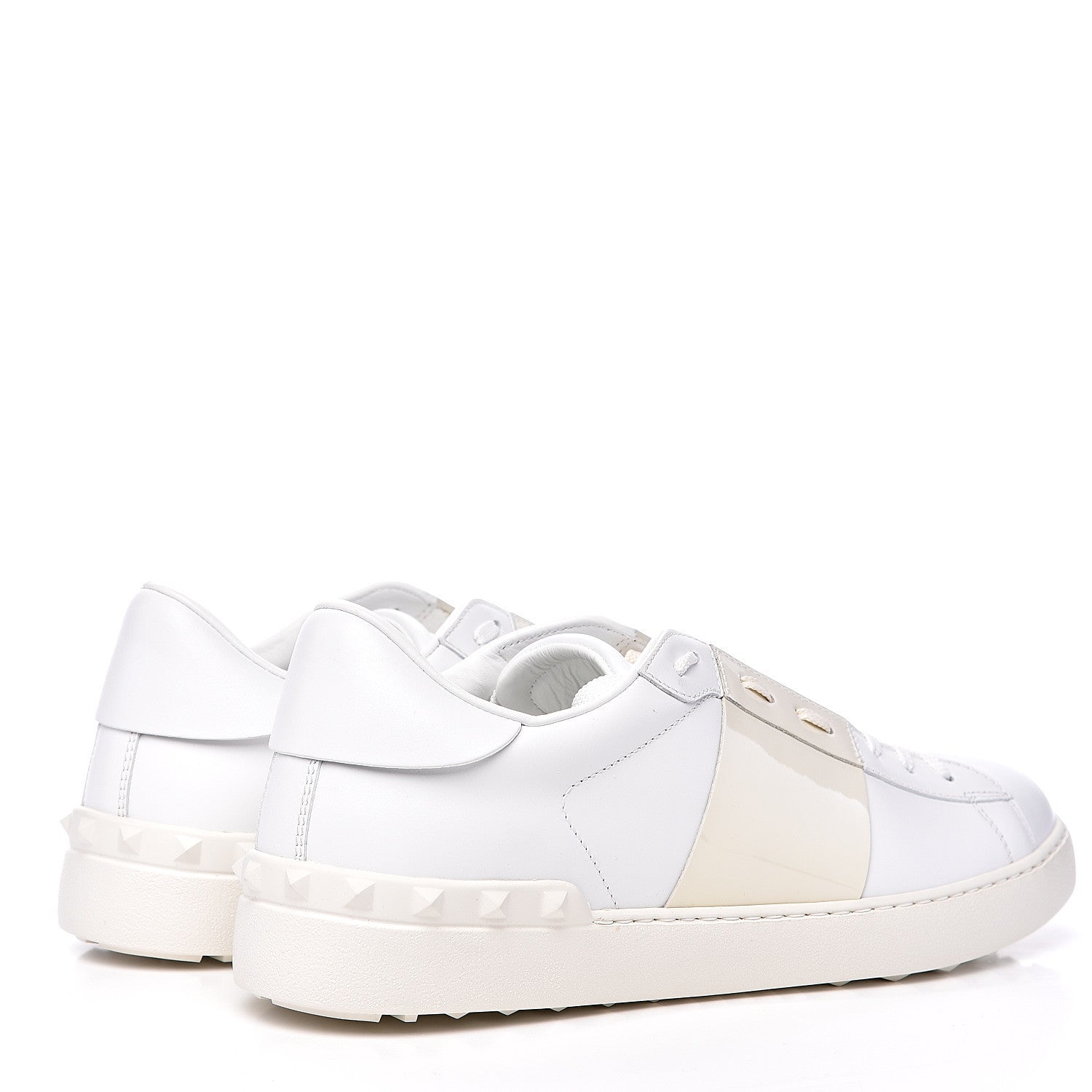 Valentino Garavani Calfskin Patent Mens Rockstud Open Sneakers 45 Bianco 4 of 9