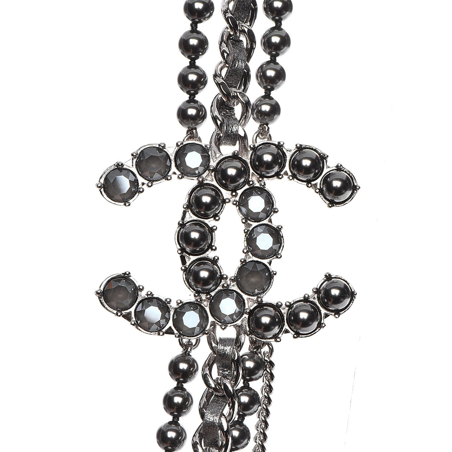 Chanel Pearl Chain Strass CC Long Multistrand Necklace Dark Grey 5 of 6