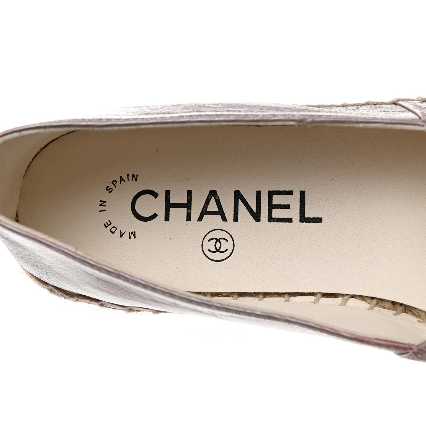 Laminated Lambskin Grosgrain Embroidered CC Espadrilles 37 Pink Silver Black