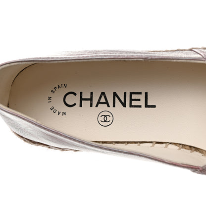 Chanel Laminated Lambskin Grosgrain Embroidered CC Espadrilles 37 Pink Silver Black 6 of 10