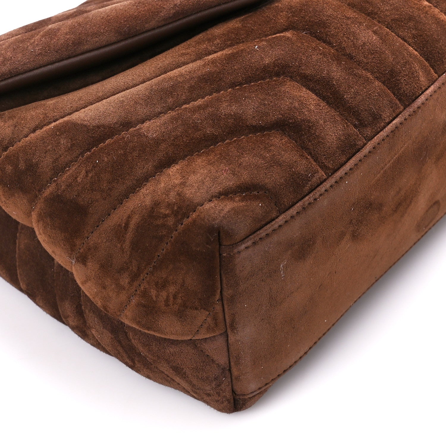 Saint Laurent Suede Calfskin Y Quilted Monogram Small Loulou Chain Satchel Bark Brown 10 of 11