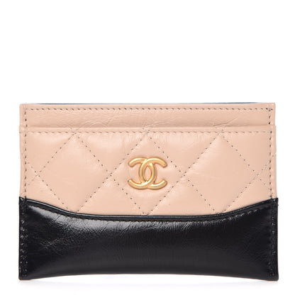 Chanel Aged Calfskin Quilted Gabrielle Card Holder Wallet Beige Black 1 of 9