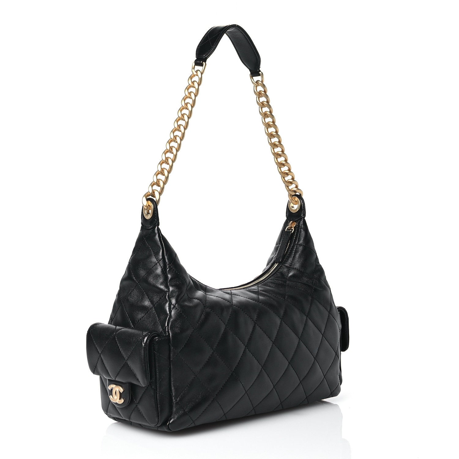 Chanel Shiny Lambskin Quilted Trendy Pockets Hobo Black 3 of 12