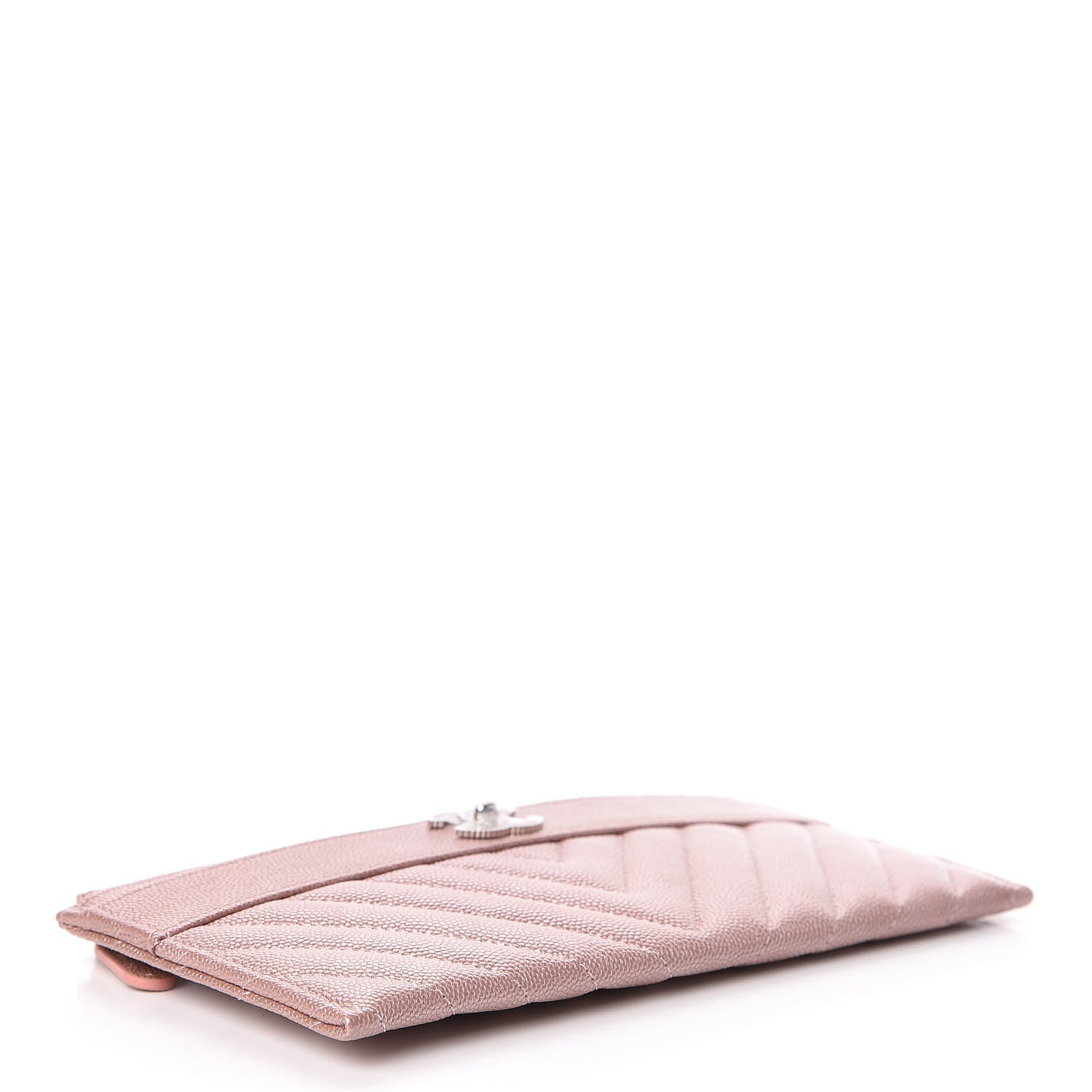 Chanel Metallic Caviar Chevron Quilted Mademoiselle Vintage Zip Pouch Pink 4 of 8