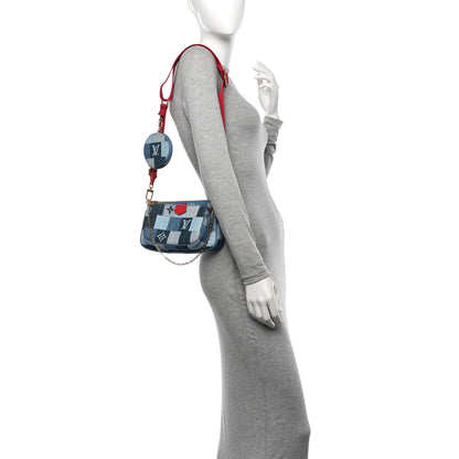 Louis Vuitton Denim Damier Monogram Patchwork Multi Pochette Accessories Blue Rouge 2 of 11