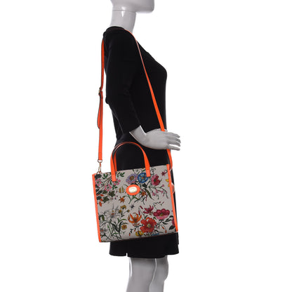 Gucci Canvas Medium Flora Tote White Multicolor Orange Fluo 2 of 14