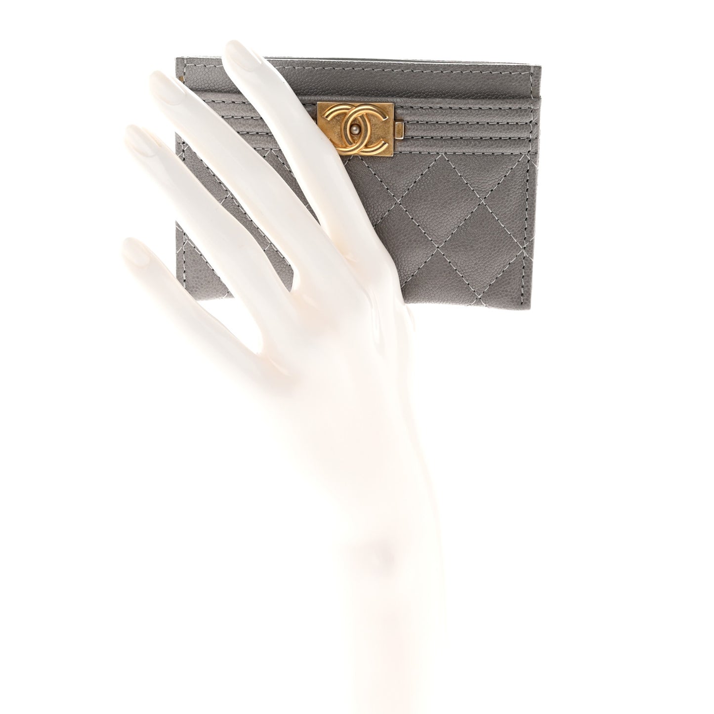 Caviar Quilted Boy Card Holder Grey