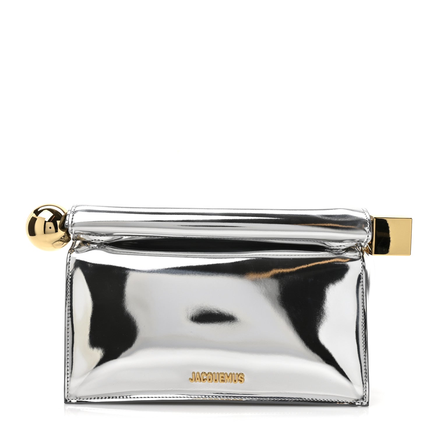 Jacquemus Metallic Patent Calfskin La Pochette Rond Carre Silver 1 of 12