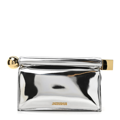 Jacquemus Metallic Patent Calfskin La Pochette Rond Carre Silver 1 of 12