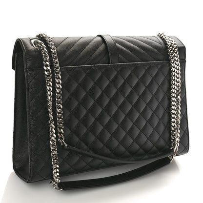 Saint Laurent Grain De Poudre Textured Mixed Matelasse Large Triquilt Monogram Satchel Black 3 of 9