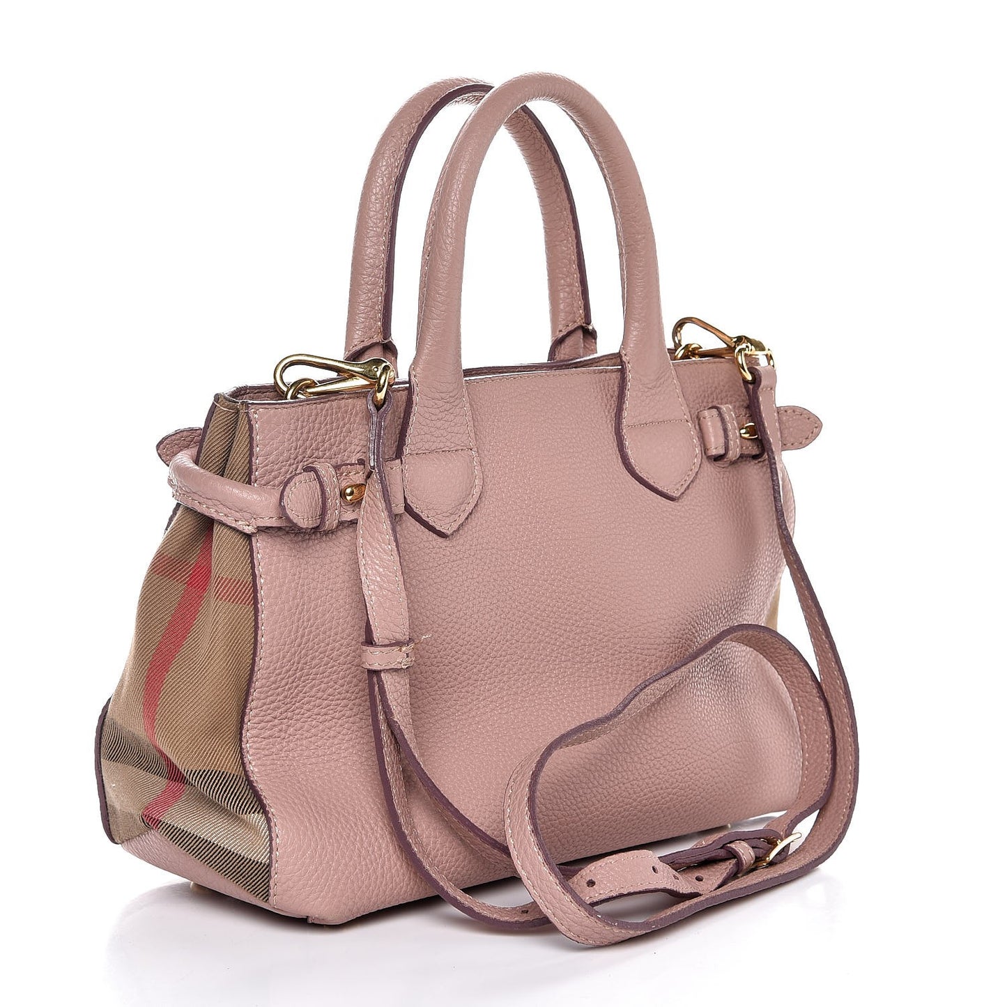Grainy Calfskin House Check Small Banner Tote Pale Orchid