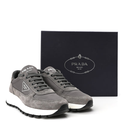 Prada Re-Nylon Suede Metal Triangle Logo Quilted 45mm Sneakers 38 Ghiaia 11 of 11