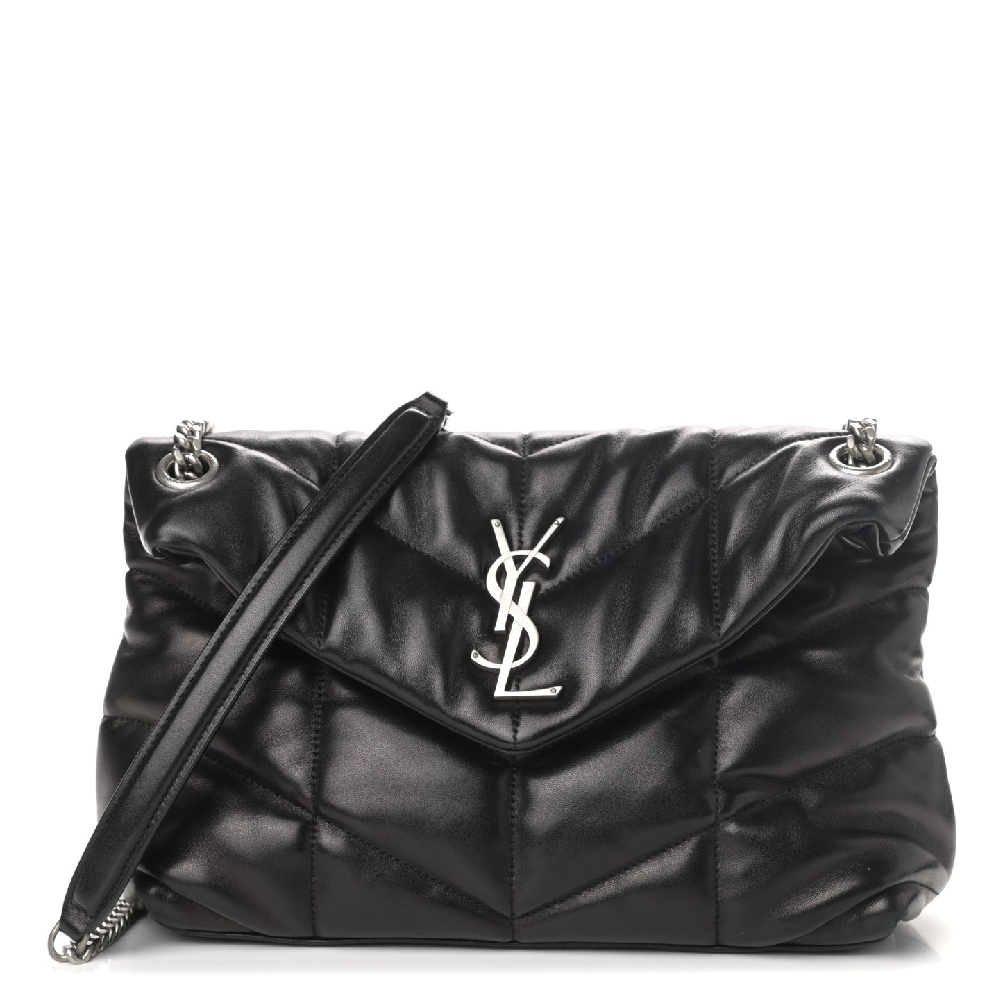 Lambskin Quilted Small Loulou Puffer Monogram Chain Satchel Black