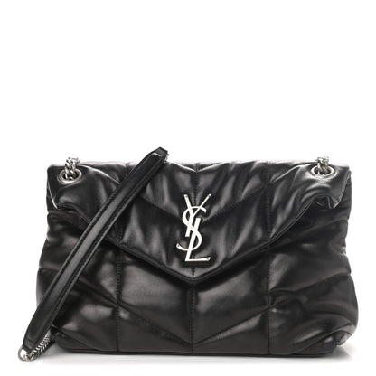 Saint Laurent Lambskin Quilted Small Loulou Puffer Monogram Chain Satchel Black 1 of 10