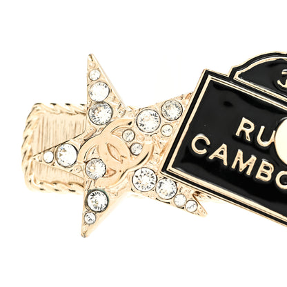 Chanel Metal Crystal CC Rue Cambon Hair Clip Gold Pearly White 5 of 5
